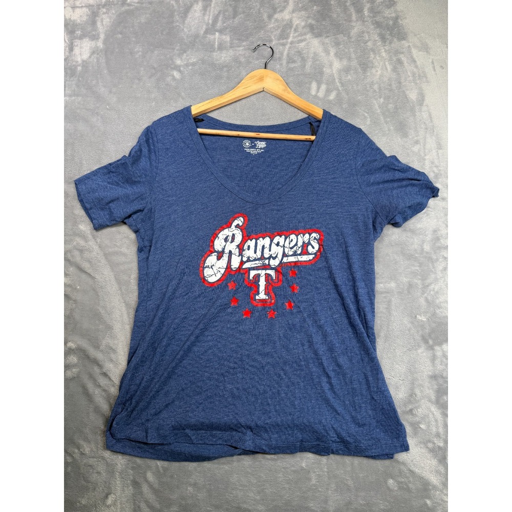 Texas Rangers Baseball Team T Shirt Women Large Blue Campus Lifestyle MLB V Neck